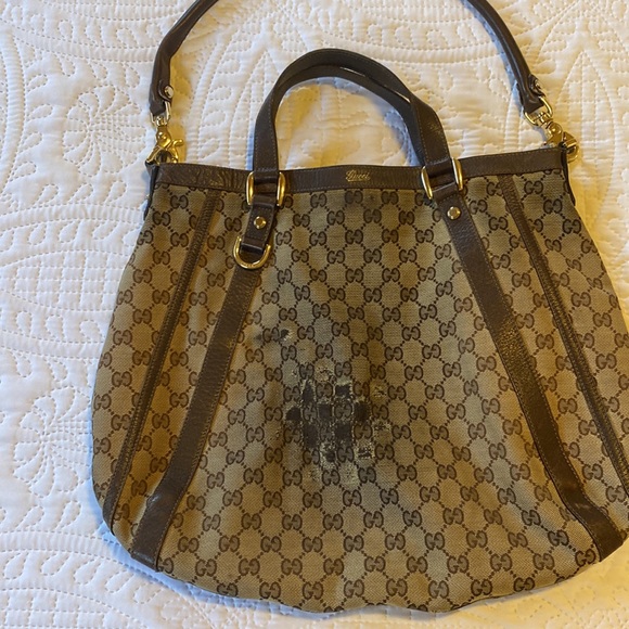 GUCCI REHAB GG Canvas Two Way Authentic Vintage Tote. Preloved.Aged w some wear. - Picture 4 of 10
